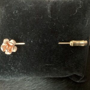 Vintage Krementz Yellow GF Rose Flower Brooch Stick Pin, 2.25” Long 1492